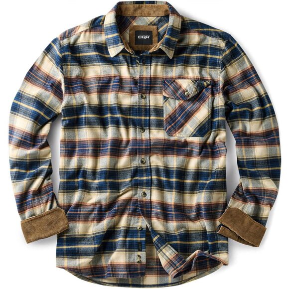 Mens Blue Cotton Flannel Shirt Long Sleeve Brushed Soft Casual Outdoor Plaid - Picture 1 of 9